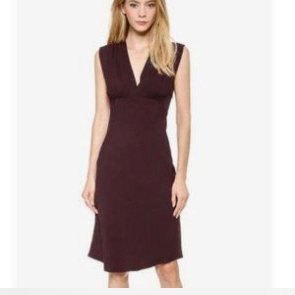 L'AGENCE Maroon V Neck Crepe Sleeveless Midi Dress Sheath Zip Wedding Cocktail